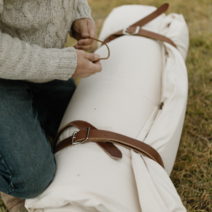 Latigo leather bedroll straps handmade centerbar buckle