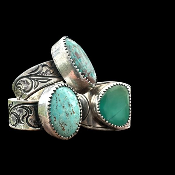Engraved Sterling Silver Ring with Nevada Turquoise - Image 4