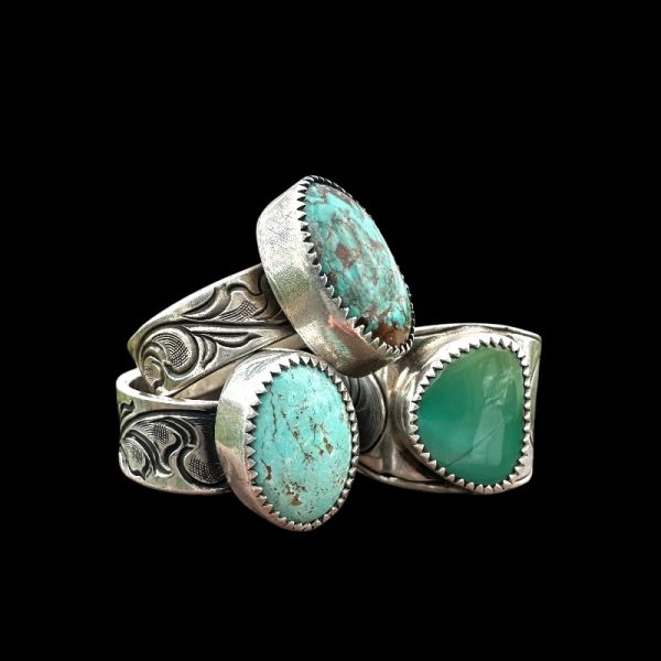 Engraved Sterling Silver Ring with Nevada Turquoise - Image 4