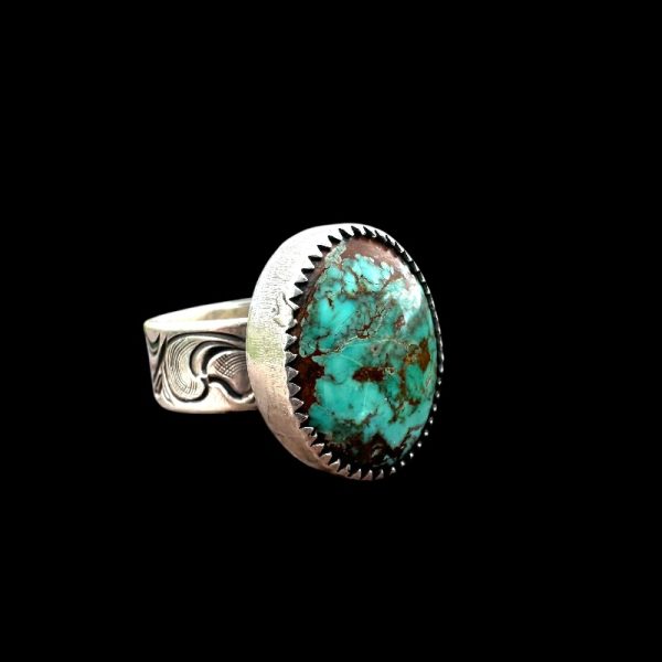 Engraved Sterling Silver Ring with Nevada Turquoise - Image 5