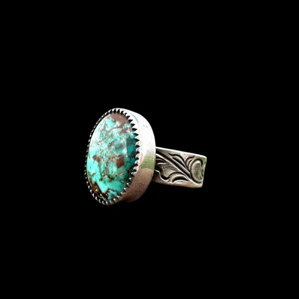 Engraved Sterling Silver Ring with Nevada Turquoise - Image 2