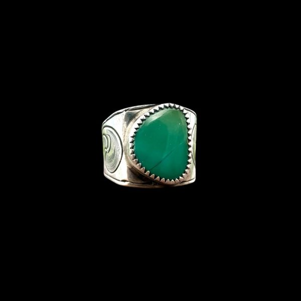 Engraved Sterling Silver Ring with Nevada Turquoise