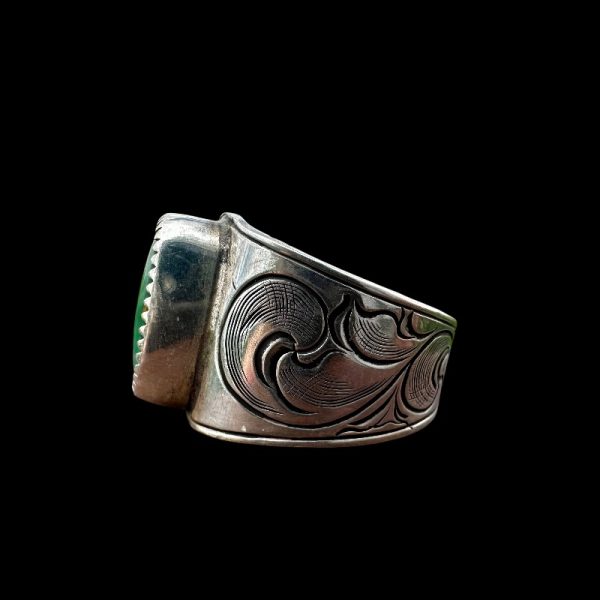 Engraved Sterling Silver Ring with Nevada Turquoise - Image 2