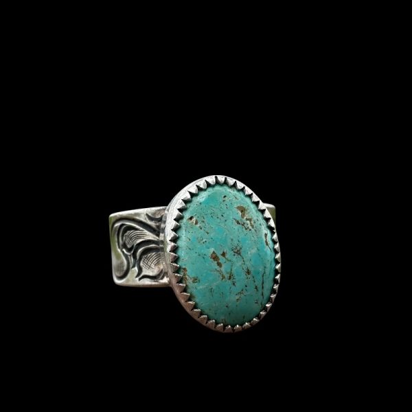 Engraved Sterling Silver Ring with Nevada Turquoise - Image 3