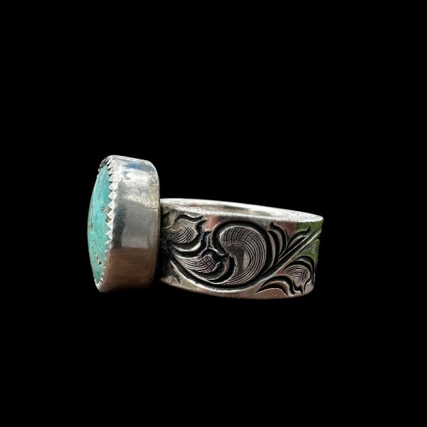 Engraved Sterling Silver Ring with Nevada Turquoise - Image 2