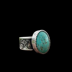 Engraved Sterling Silver Ring with Nevada Turquoise