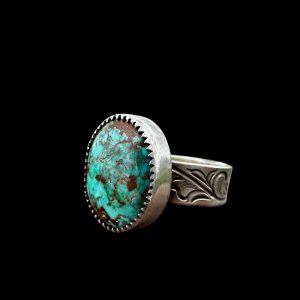Engraved Sterling Silver Ring with Nevada Turquoise