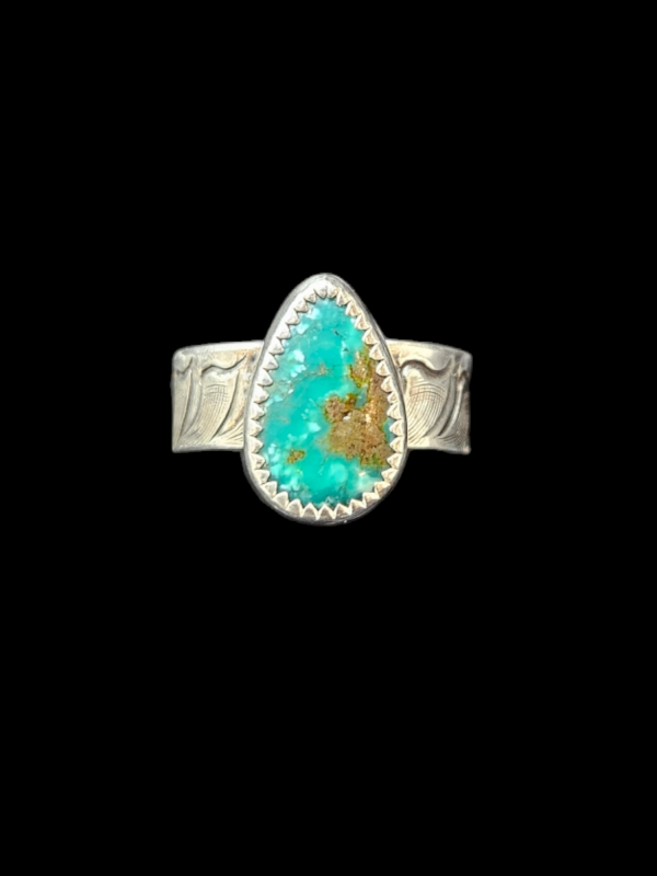 Engraved Sterling Silver Ring with Turquoise Stone