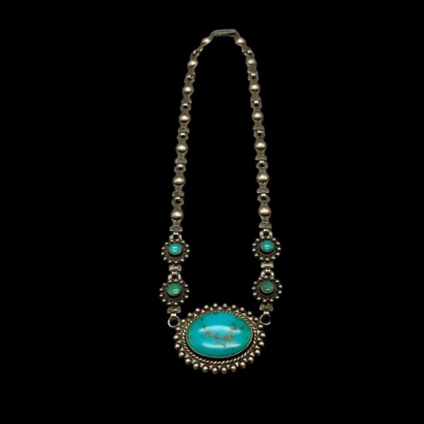 1940s Fred Harvey Era Turquoise & Sterling Silver Choker Necklace - Image 2