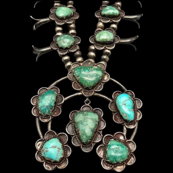 Vintage Navajo Turquoise Squash Blossom Necklace - Image 6
