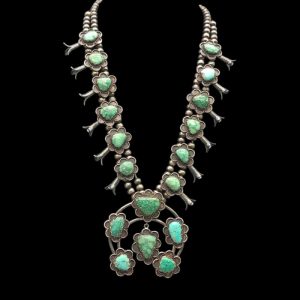 Vintage Navajo Turquoise Squash Blossom Necklace