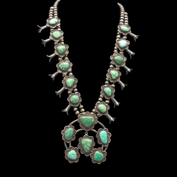 Vintage Navajo Turquoise Squash Blossom Necklace