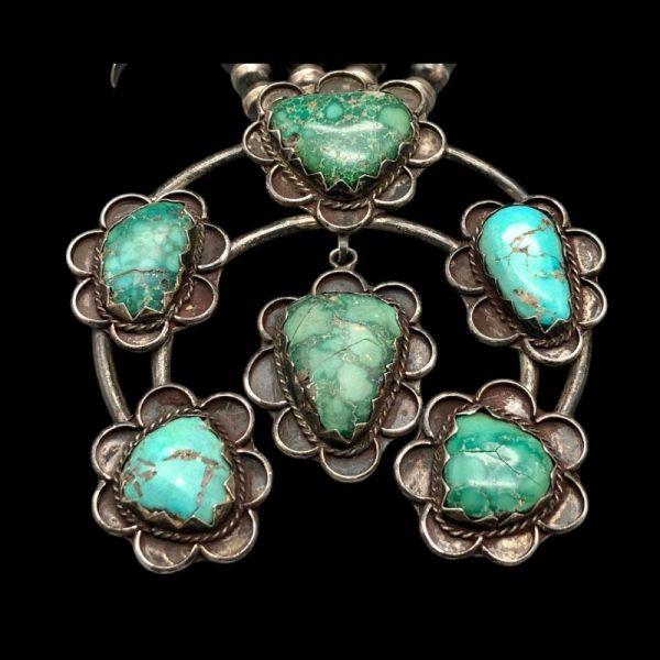 Vintage Navajo Turquoise Squash Blossom Necklace - Image 5