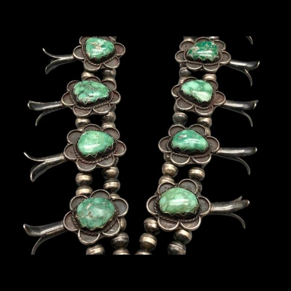 Vintage Navajo Turquoise Squash Blossom Necklace - Image 4