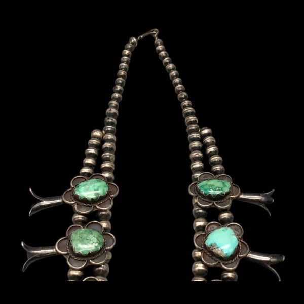 Vintage Navajo Turquoise Squash Blossom Necklace - Image 3
