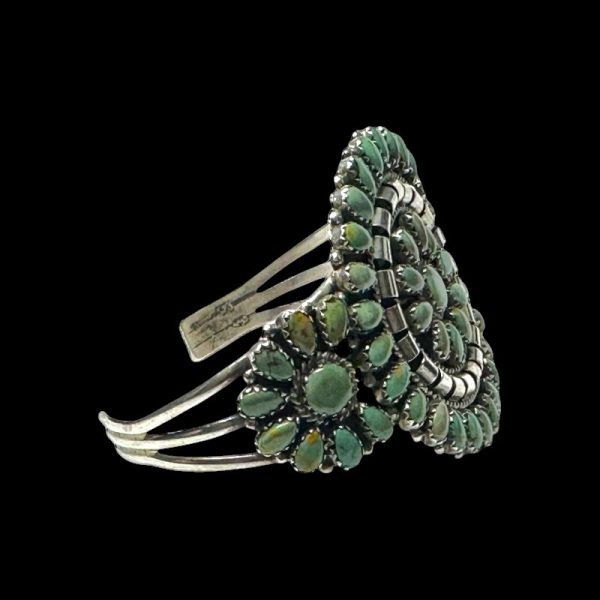 Signed Mathilda Benally Navajo Sterling Silver Turquoise Petite Point Cuff Bracelet - Image 4