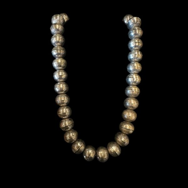 Stamped Sterling Silver Bench Bead Necklace