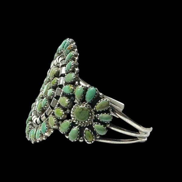 Signed Mathilda Benally Navajo Sterling Silver Turquoise Petite Point Cuff Bracelet - Image 3