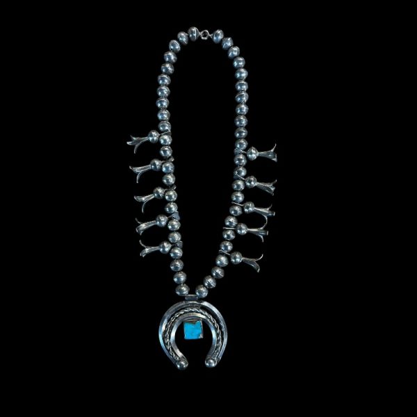 1950s Navajo Turquoise and Sterling Silver Squash Blossom - Image 3