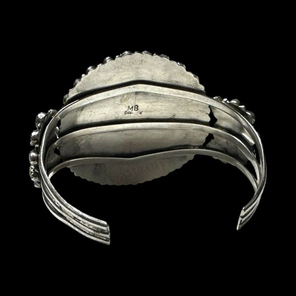 Signed Mathilda Benally Navajo Sterling Silver Turquoise Petite Point Cuff Bracelet - Image 2