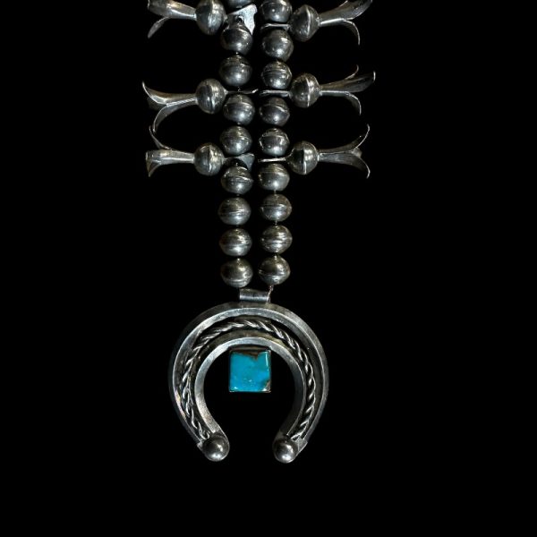 1950s Navajo Turquoise and Sterling Silver Squash Blossom - Image 2