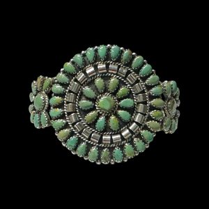 Signed Mathilda Benally Navajo Sterling Silver Turquoise Petite Point Cuff Bracelet