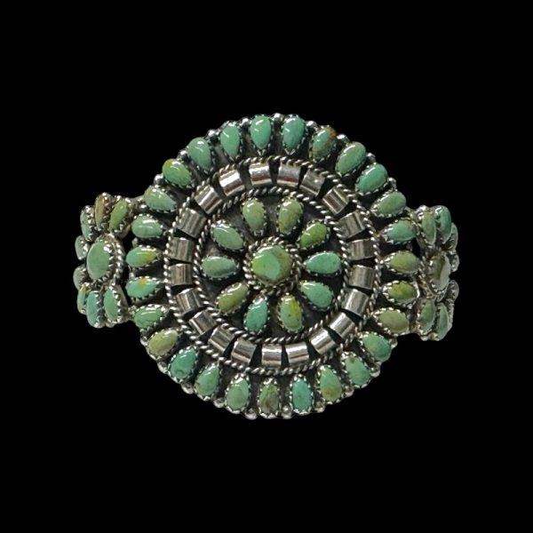 Signed Mathilda Benally Navajo Sterling Silver Turquoise Petite Point Cuff Bracelet