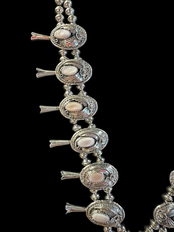 Vintage Southwest Mother of Pearl Squash Blossom Jewelry Set - Image 4