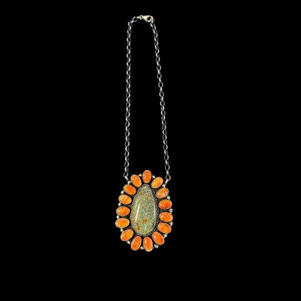 Sterling Silver Link Chain with Spiny Oyster and Turquoise Teardrop Pendant - Image 5