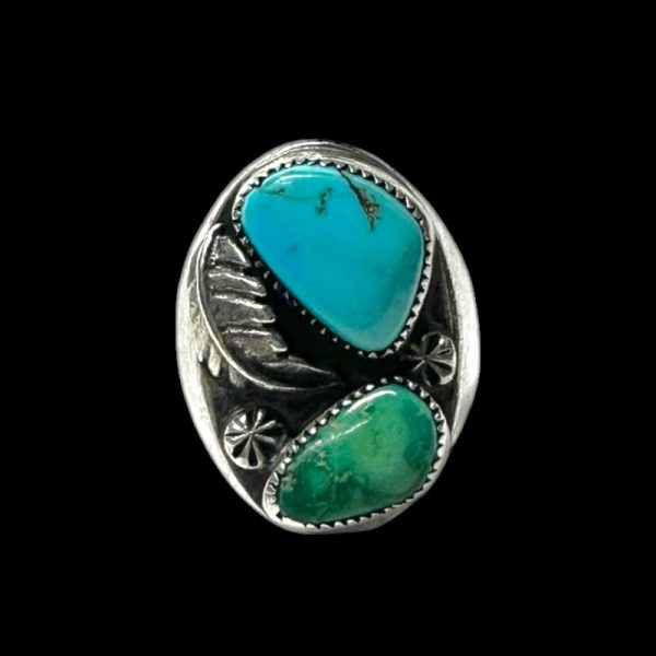 Vintage Sterling Silver Two-Stone Turquoise Ring - Image 2