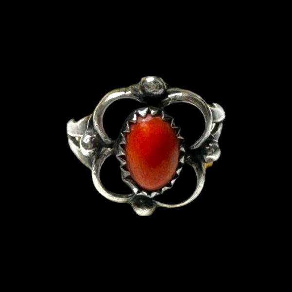 Vintage Sterling Silver Coral Ring
