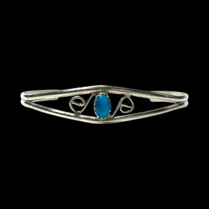 Delicate Sterling Silver Stacking Cuff with Natural Turquoise