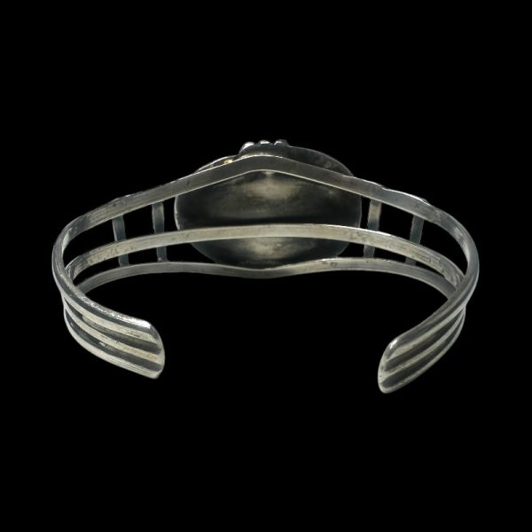 Vintage Navajo Sterling Silver Bracelet with Green Turquoise - Image 2