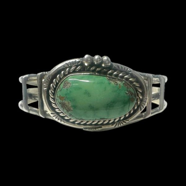 Vintage Navajo Sterling Silver Bracelet with Green Turquoise