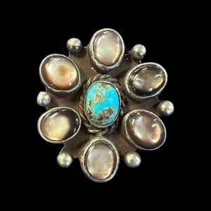 Vintage Sterling Silver Turquoise & Cat’s Eye Cluster Ring
