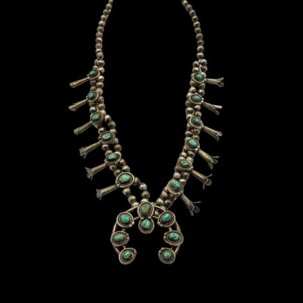 Vintage Navajo Sterling Silver Squash Blossom Necklace