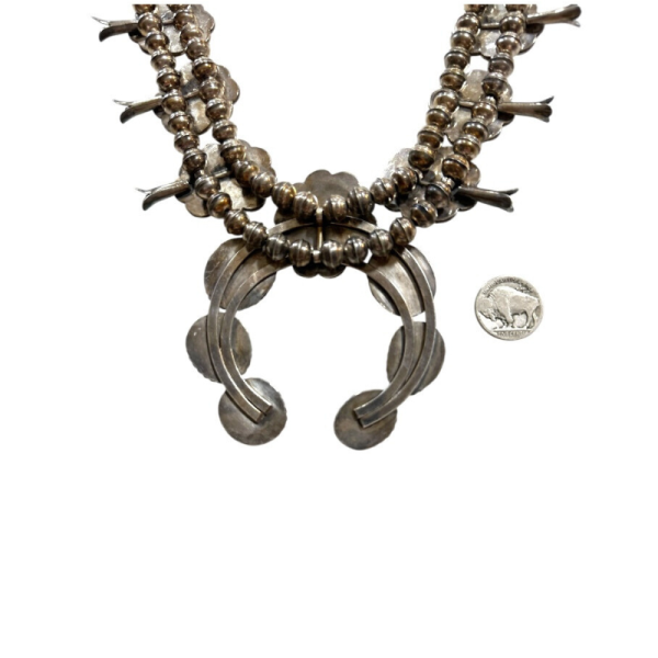 Vintage Southwest Squash Blossom Necklace with 17 Turquoise Stones - Image 3