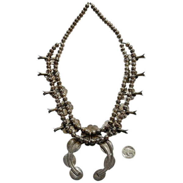 Vintage Southwest Squash Blossom Necklace with 17 Turquoise Stones - Image 2