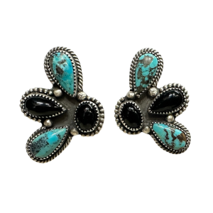 Turquoise & Onyx Blossom Earrings