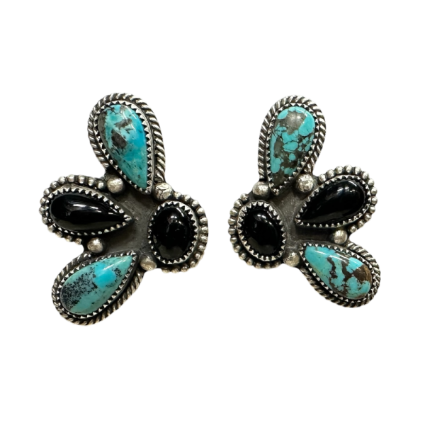 Turquoise & Onyx Blossom Earrings