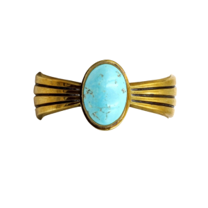 Signed Roderick Tenorio Brass Cuff with Turquoise – Size 6"