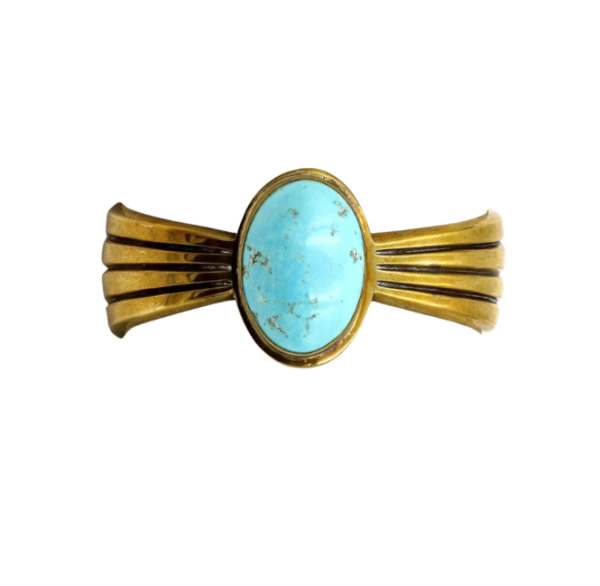 Signed Roderick Tenorio Brass Cuff with Turquoise – Size 6"