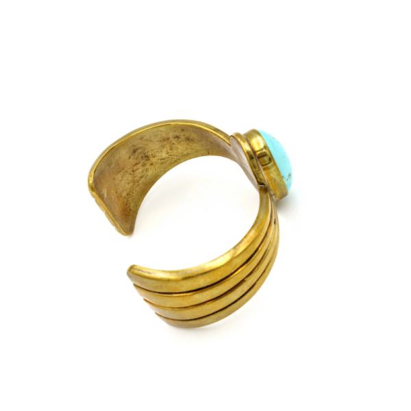 Signed Roderick Tenorio Brass Cuff with Turquoise – Size 6" - Image 3