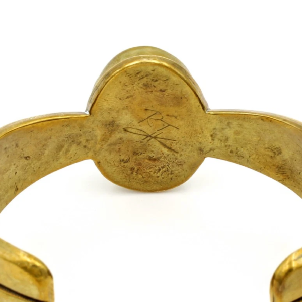 Signed Roderick Tenorio Brass Cuff with Turquoise – Size 6" - Image 2