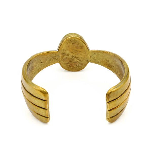 Signed Roderick Tenorio Brass Cuff with Turquoise – Size 6" - Image 4