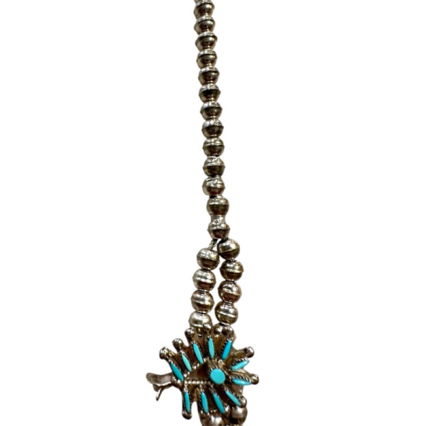 Vintage Zuni Petit Point Turquoise Squash Blossom Necklace - Image 6