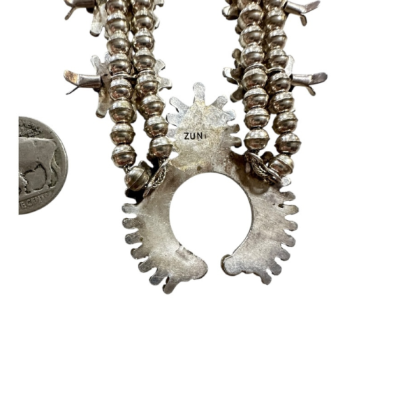 Vintage Zuni Petit Point Turquoise Squash Blossom Necklace - Image 5
