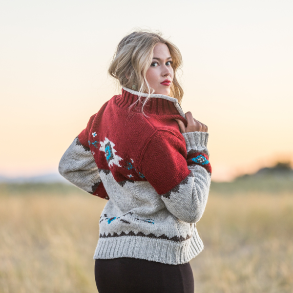 Ladies Navajo Sweater – Ruby - Image 2