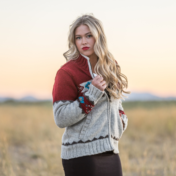 Ladies Navajo Sweater – Ruby - Image 3