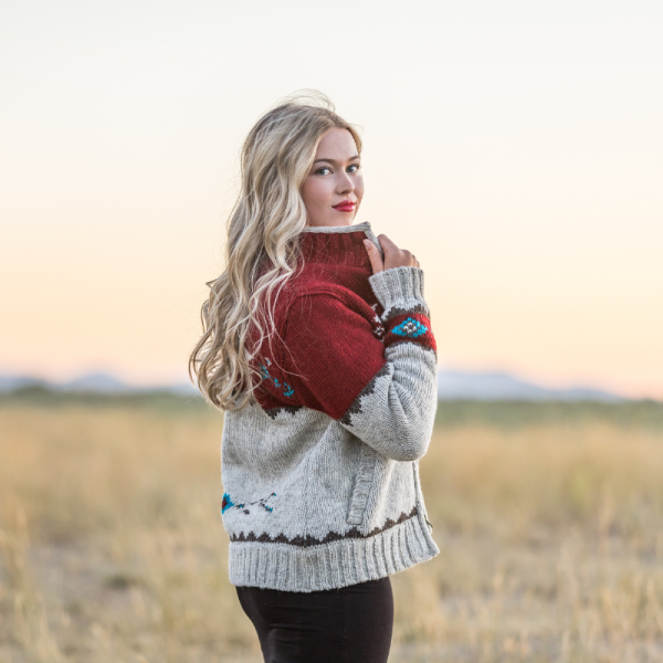 Ladies Navajo Sweater – Ruby - Image 4
